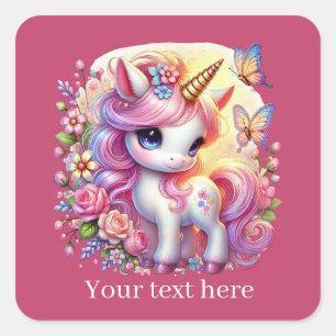 Girls cute fantasy unicorn add text  square sticker