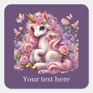 Girls cute fantasy unicorn add text  square sticker