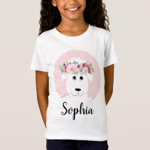 Girls Cute Farm Floral Sheep Cartoon and Name T-Shirt