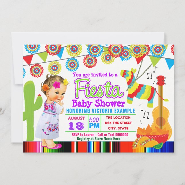 Girls Cute Fiesta Baby Shower Invitations (Front)