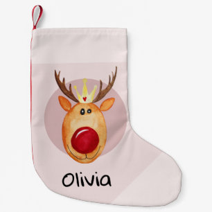 Girls Cute First Christmas Rudolph Reindeer & Name Small Christmas Stocking