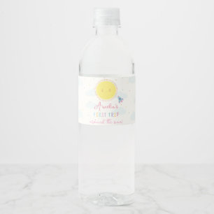 Girls Cute First Trip Around The Sun 1st Birthday Water Bottle Label