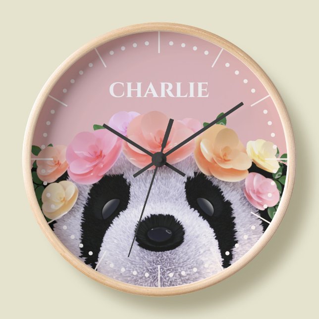 Girls Cute Floral Panda Bear Nursery Clock (Creator Uploaded)