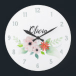 Girls Cute Floral Watercolor Flowers and Name Kids Large Clock<br><div class="desc">This elegant and modern floral clock design features cute watercolor flowers,  and has space for you to write your girls name in a hand-written font. A perfect addition to your little one's room or baby's nursery.</div>