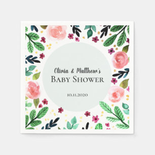 Girls Cute Floral Watercolor Flowers Baby Shower Napkin