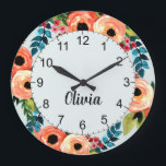 Girls Cute Floral Watercolor Flowers Name Kids Large Clock<br><div class="desc">This cute and modern floral clock design features cute colourful watercolor flowers,  and has space for you to write your girls name in a hand-written font. A perfect botanical addition to your little one's room or baby girls nursery.</div>