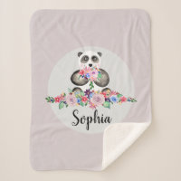 Girls Cute Floral Watercolor Flowers Panda Bear