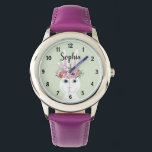 Girls Cute Floral Watercolor Rabbit and Name Kids Watch<br><div class="desc">This whimsical and girly kid's watch features a beautiful, hand painted white bunny rabbit with a gorgeous wreath of flowers in her hair, on a neutral green background. This floral watercolor design also features a place for you to add your girl's name in elegant typography. Perfect for any kid's first...</div>