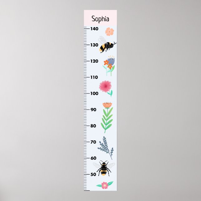 Girls Cute Flowers and Bee CM Growth Chart (Front)