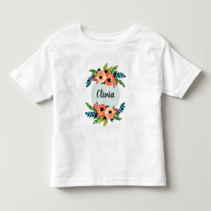 Girls Cute Fun Floral Watercolor Flowers and Name Toddler T-Shirt