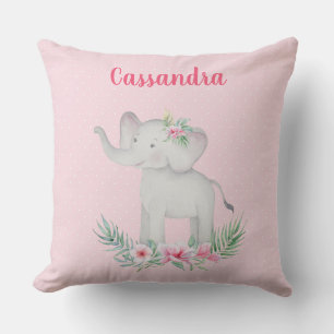 Girls Cute Grey Elephant Pink Flowers Polka Dots   Cushion