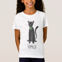 Girls Cute Grey Tabby Kitty Cat & Name Kids