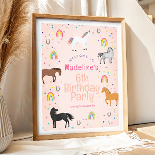 Girls Cute Horse Unicorn Birthday Welcome Sign