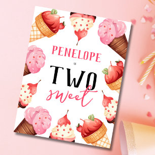 Girls Cute Ice Cream 2nd Birthday Party Invitation Postcard