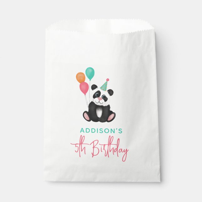 Girls Cute Jungle Panda Bear Kids Birthday Party Favour Bags (Front)
