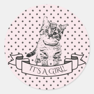 Girls Cute Kitten Cat Baby Shower Classic Round Sticker