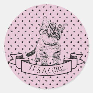 Girls Cute Kitten Cat Purple Baby Shower Classic Round Sticker