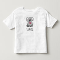 Girls Cute Koala Bear Cartoon and Flowers and Name