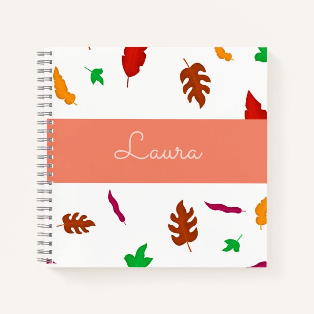 Girls Cute Leaf Pattern Kids Notebook (Front)