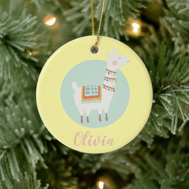 Girls Cute Llama Personalised Kids Ceramic Tree Decoration (Tree)