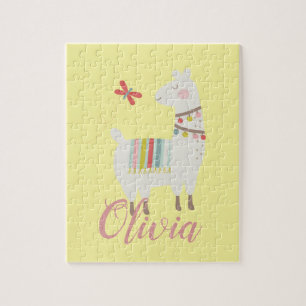 Girls Cute Llama Personalised Name Kids Jigsaw Puzzle