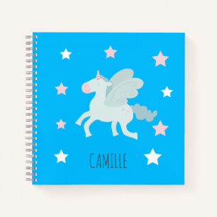 Girls Cute Magical Blue Unicorn Kids School Notebook