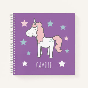 Girls Cute Magical Purple Unicorn Kids School Notebook