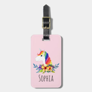 Girls Cute Magical Rainbow Unicorn and Name Kids Luggage Tag