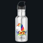 Girls Cute Magical Rainbow Unicorn & Flowers Kids 532 Ml Water Bottle<br><div class="desc">This whimsical and cute kids water bottle design features a magical rainbow unicorn with watercolor flowers,  with room for you to add your girls name in beautiful typography. The perfect floral botanical back-to-school gift for your child.</div>