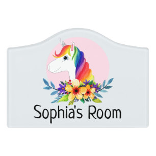 Girls Cute Magical Rainbow Unicorn Kids Nursery Door Sign