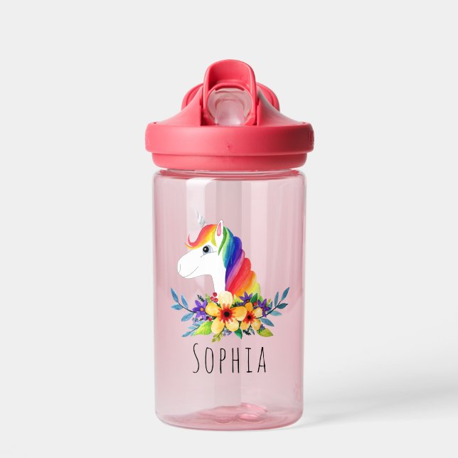 Girls Cute Magical Rainbow Unicorn Kids Water Bottle (Front)