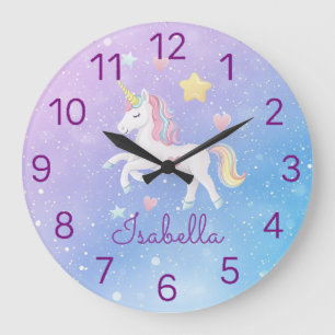 Girls Cute Magical Unicorn Personalised Large Clock