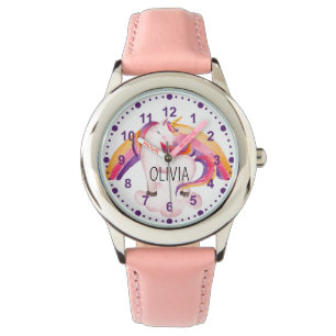 Girls Cute Magical Unicorn Pink Custom Name Watch