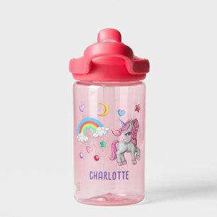 Girls Cute Magical Unicorn Rainbow Pink Purple Water Bottle