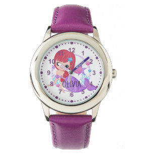 Girls Cute Mermaid Purple Custom Name Watch