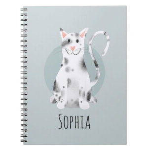 Girls Cute Modern Blue Cat Kids School Notebook