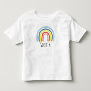 Girls Cute Modern Magical Rainbow Cartoon & Name Toddler T-Shirt