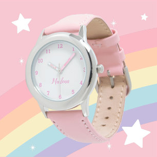 Girls Cute Modern Pink Stylish Custom Name Kids Watch