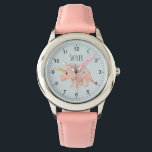 Girls Cute Modern Pink Triceratops Dinosaur Kids Watch<br><div class="desc">This cute and modern watch features a pink Triceratops dinosaur cartoon with clear numbers and can be personalised with your girl's name. Perfect for your dinosaur loving child’s first watch. Check out our store for other cute items.</div>