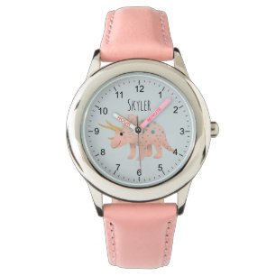 Girls Cute Modern Pink Triceratops Dinosaur Kids Watch