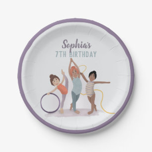 Girls Cute Modern Purple Gymnastics Kids Birthday Paper Plate