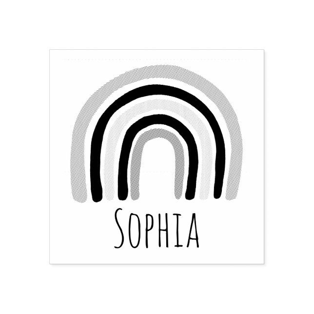 Girls Cute Modern Rainbow & Name School Bookplate Rubber Stamp (Imprint)