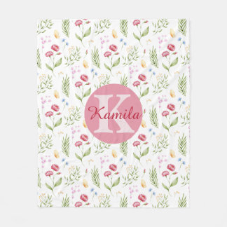 Girls Cute Monogram Name Floral Fleece Blanket