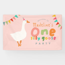 Girls Cute One Silly Goose 1st Birthday Welcome Banner