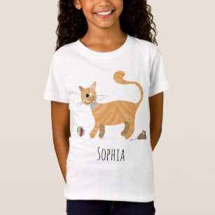 Girls Cute Orange Ginger Tabby Cat & Name T-Shirt