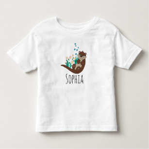 Girls Cute Otter Cartoon and Flowers Toddler T-Shirt