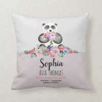 Girls Cute Panda and Flowers Birth Stats Nursery