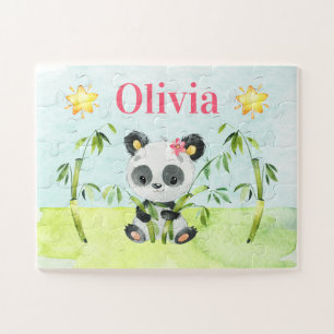 Girls Cute Panda Bear Personalized Kids Jigsaw Puzzle