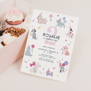 Girls Cute Pastel Dog Let's Pawty Birthday Invitation
