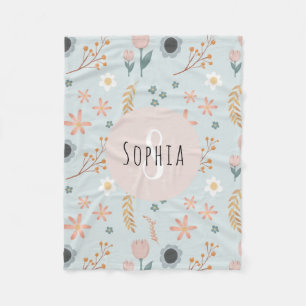 Girls Cute Pastel Floral Print Botanical Kids Fleece Blanket